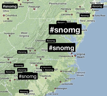 Trend map for #snomg usage